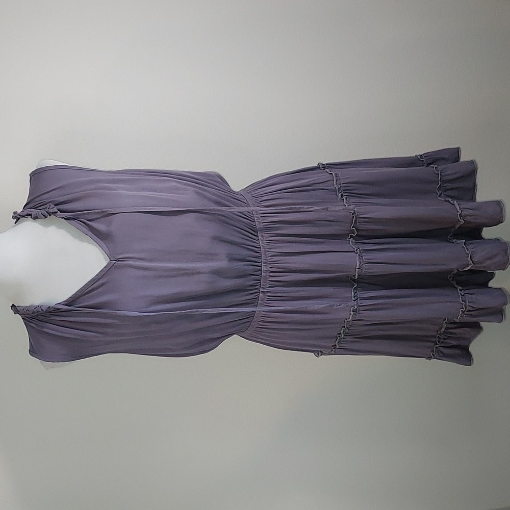 Elings Cool Grey Tie V-Neck Sleeveless A-Line Ruffle Trim Cotton Dress Size Med